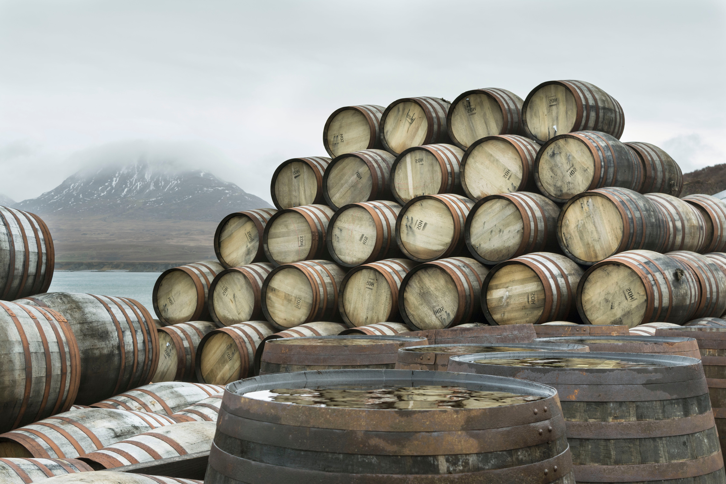 Whisky casks at Bunnahabhain Distillery, Islay February 2017